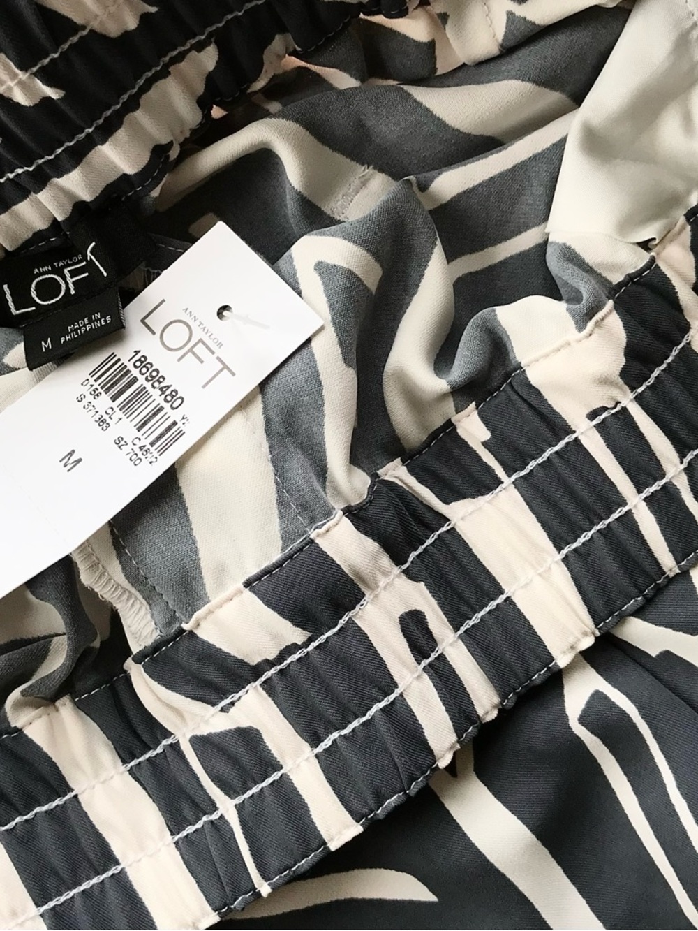 LOFT NWT Zebra Print Wide Leg Pants Black White High Rise Flowy Trousers M NEW - Picture 2 of 10
